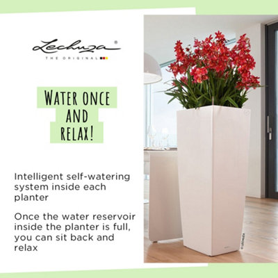 LECHUZA CUBICO 56cm Tall Planter, Scarlet Red High-Gloss Plastic Self-watering Planter with Water Level Indicator H56 L30 W30 cm