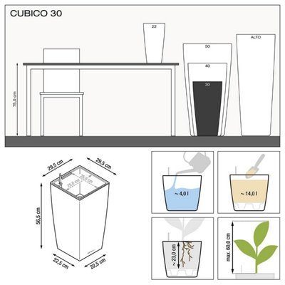 LECHUZA CUBICO 56cm Tall Planter, Scarlet Red High-Gloss Plastic Self-watering Planter with Water Level Indicator H56 L30 W30 cm