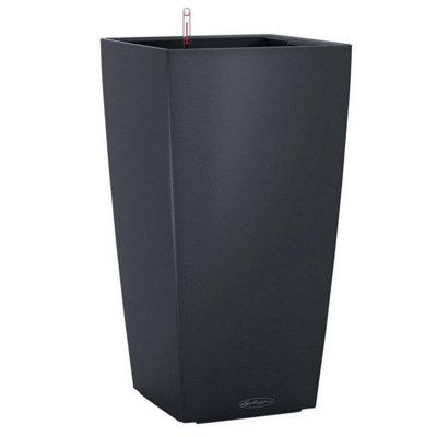 LECHUZA CUBICO Color 56cm Tall Planter, Slate Grey Grey Plastic Self-watering Planter with Water Level Indicator H56 L30 W30 cm