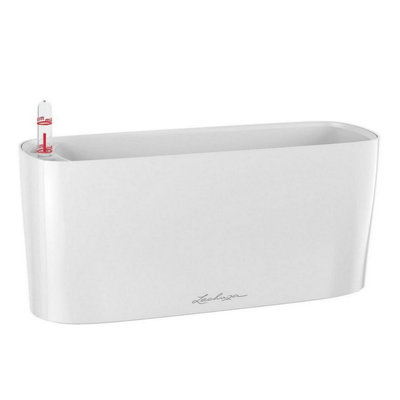 LECHUZA DELTA 10 White High-Gloss Plastic Self-watering Planter with Substrate and Water Level Indicator H13 L30 W11 cm