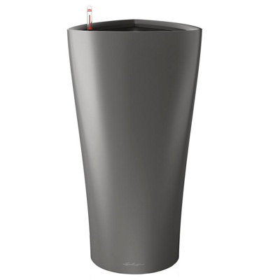 LECHUZA DELTA 40 Charcoal Grey Metallic Plastic Self-watering Planter with Water Level Indicator D40 H75 cm
