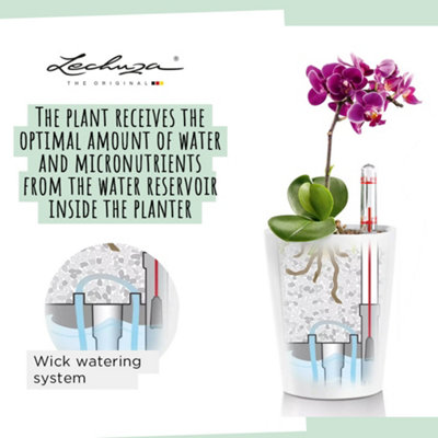 LECHUZA DELTINI Charcoal Metallic Table Self-watering Planter with Substrate and Water Level Indicator D14 H18 cm, 2.8L