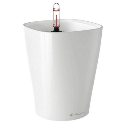 LECHUZA DELTINI White High-Gloss Table Self-watering Planter with Substrate and Water Level Indicator D14 H18 cm, 1.2L