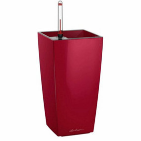 LECHUZA MAXI CUBI Scarlet Red High-Gloss Self-watering Planter with Substrate and Water Level Indicator H26 L14 W14 cm, 1.5L