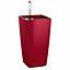 LECHUZA MINI CUBI Scarlet Red High-Gloss Self-watering Planter with Substrate and Water Level Indicator H18 L9 W9 cm, 0.8L