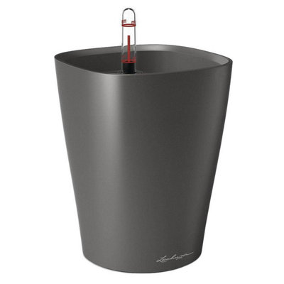 LECHUZA MINI DELTINI Small Charcoal Grey Metallic Plastic Self-watering Planter with Water Level Indicator D10 H13 cm