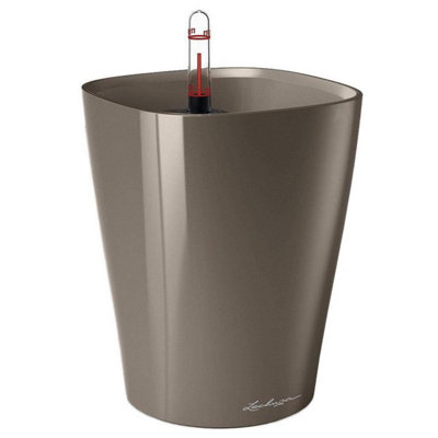 LECHUZA MINI DELTINI Small Shiny Taupe Plastic Self-watering Planter with Water Level Indicator D10 H13 cm