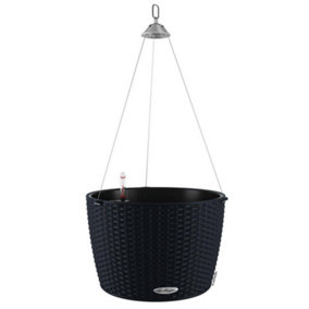 LECHUZA NIDO Cottage 35 Graphite Black Self-watering Hanging Planter with Substrate and Water Level Indicator D35 H23 cm, 11L