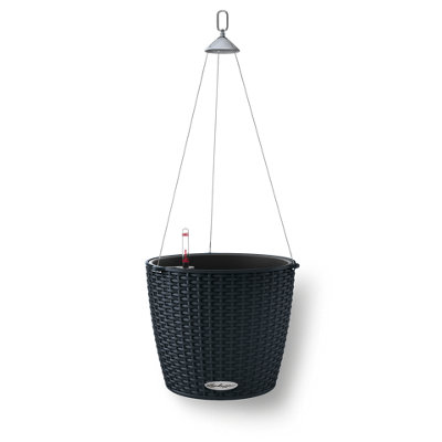 LECHUZA NIDO Cottage (Dia) 27cm Hanging Plant Pot, Graphite Black Plastic  Self-watering Planter with Water Level Indicator