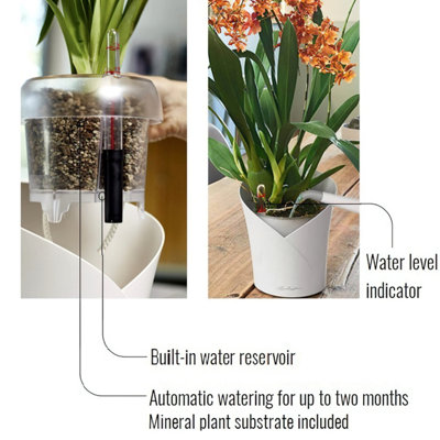LECHUZA ORCHIDEA Shiny Taupe Matt Table Self-watering Planter with Substrate and Water Level Indicator D18 H19.5 cm, 1.01L