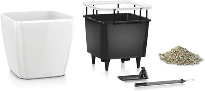 LECHUZA QUADRO LS 21 cm Square Planter, Charcoal Metallic Self-watering Planter with Substrate and Water Level Indicator