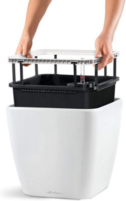 LECHUZA QUADRO LS 21 cm Square Planter, Charcoal Metallic Self-watering Planter with Substrate and Water Level Indicator