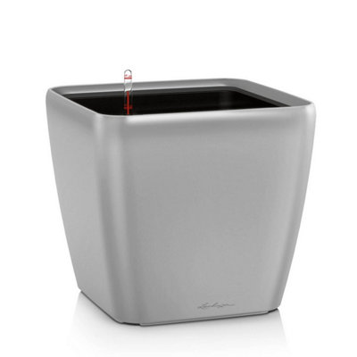 LECHUZA QUADRO LS 21 Silver Metallic Plastic Self-watering Planter with Substrate and Water Level Indicator H20 L21 W21 cm