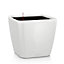 LECHUZA QUADRO LS 28 White High-Gloss Table Self-watering Planter with Substrate and Water Level Indicator H26 L28 W28 cm, 20L