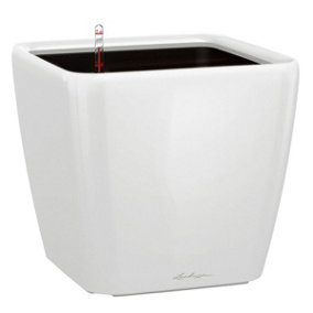 LECHUZA QUADRO LS 50 White High-Gloss Self-watering Planter with Substrate and Water Level Indicator H47 L50 W50 cm, 118L