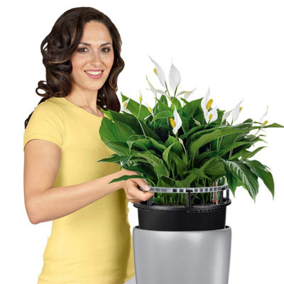 LECHUZA RONDO 32 Black High-Gloss Self-watering Planter with Substrate and Water Level Indicator D32 H56 cm, 45L