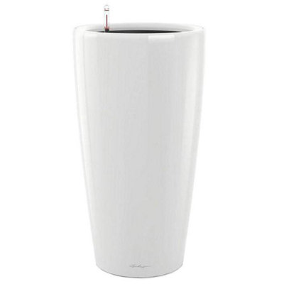 LECHUZA RONDO 56cm Tall Planter, White Plastic Self-watering Large Plant Pot with Water Level Indicator D32 H56 cm