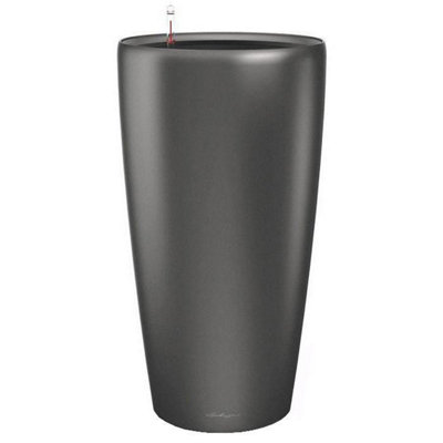 LECHUZA RONDO 75cm Tall Planter, Charcoal Grey Plastic Self-watering Large Plant Pot with Water Level Indicator D40 H75 cm