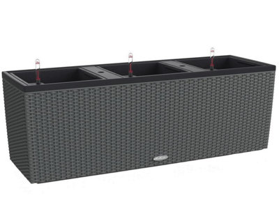 LECHUZA TRIO Cottage 100cm Trough Planter, Granite Grey Plastic Self-watering Plant Pot with Water Level Indicator H34 L100 W32 cm