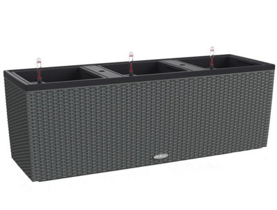 LECHUZA TRIO Cottage 130cm Trough Planter, Granite Grey Plastic Self-watering Plant Pot with Water Level Indicator H44 L130 W42 cm
