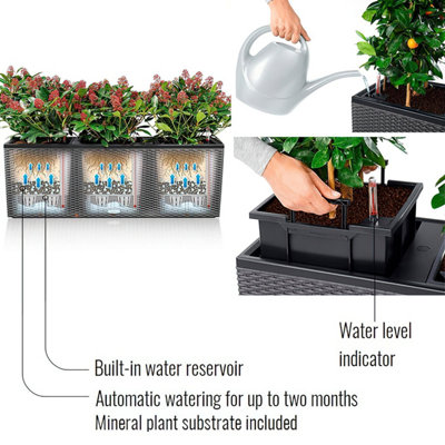 LECHUZA TRIO Cottage 130cm Trough Planter, Granite Grey Plastic Self-watering Plant Pot with Water Level Indicator H44 L130 W42 cm