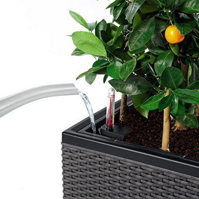 LECHUZA TRIO Cottage 130cm Trough Planter, Granite Grey Plastic Self-watering Plant Pot with Water Level Indicator H44 L130 W42 cm