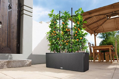 LECHUZA TRIO Cottage 130cm Trough Planter, Granite Grey Plastic Self-watering Plant Pot with Water Level Indicator H44 L130 W42 cm