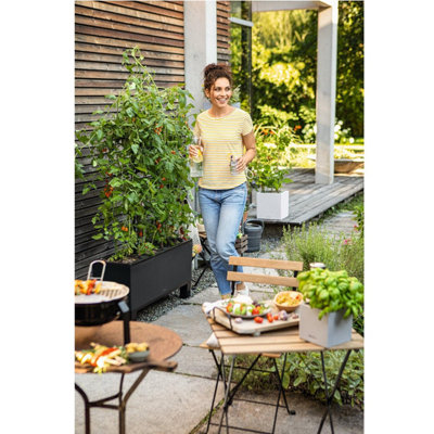 LECHUZA TRIO Stone 30 Stone Grey Self-watering Planter with Substrate and Water Level Indicator H34 L100 W32 cm