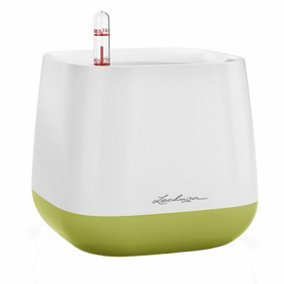LECHUZA YULA White/Green Semi-Gloss Table Self-watering Planter with Water Level Indicator H15 L16.5 W16.5 cm, 1.5L