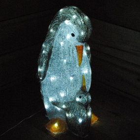 LED Acrylic Penguin with Baby Christmas Decoration with Cool White Lights