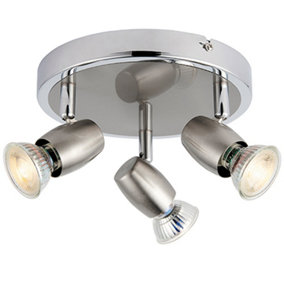 LED Adjustable Ceiling Spotlight Brushed Chrome Triple GU10 Dimmable Downlight