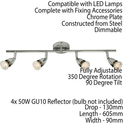 LED Adjustable Ceiling Spotlight Chrome Plate Quad GU10 Kitchen Bar Downlight