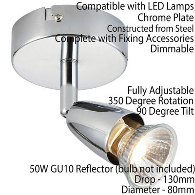 LED Adjustable Ceiling Spotlight Chrome Plate Single GU10 Dimmable Downlight