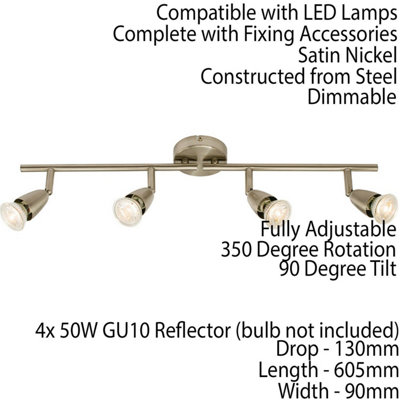 LED Adjustable Ceiling Spotlight Satin Nickel Quad GU10 Kitchen Bar Downlight