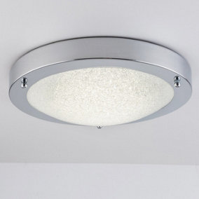 LED Bathroom Ceiling Light, Chrome Finish with Glass Shade, 18 Watts, 1490 Lumens, Natural White (4000K) Water Resistant IP44