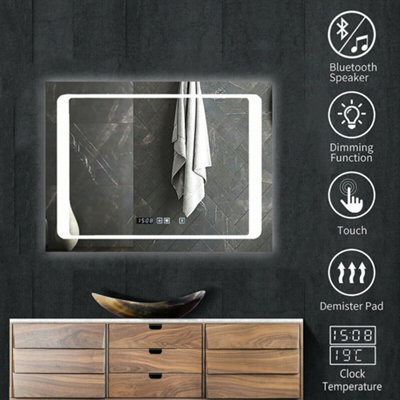 LED Bathroom Mirror 800x600mm with Bluetooth Speaker, Anti-Fog Demister ...
