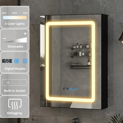 LED Bathroom Mirror Cabinet 3 Color Lighting with Shaver Socket 70x50cm ...