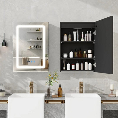 LED Bathroom Mirror Cabinet 3 Color Lighting with Shaver Socket 70x50cm ...
