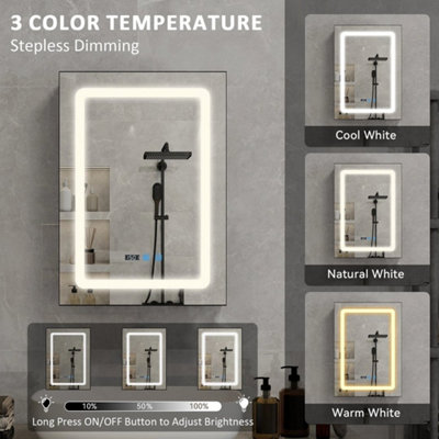 LED Bathroom Mirror Cabinet 3 Color Lighting with Shaver Socket 70x50cm ...