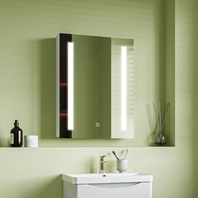 LED Bathroom Mirror Cabinet with Shaver Socket Anti Fog Single Door ...