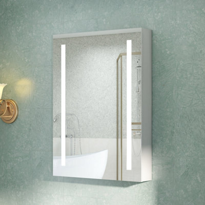 LED Bathroom Mirror Cabinet with Shaver Socket, Dimmable Light, Anti ...