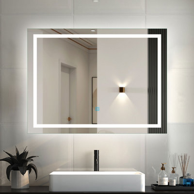 LED Bathroom Mirror with 3 Color Light Demister Dimmable Brightness ...