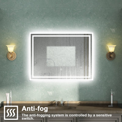 LED Bathroom Mirror with 3 Colour Lights Demister Pad Anti-fog Touch ...