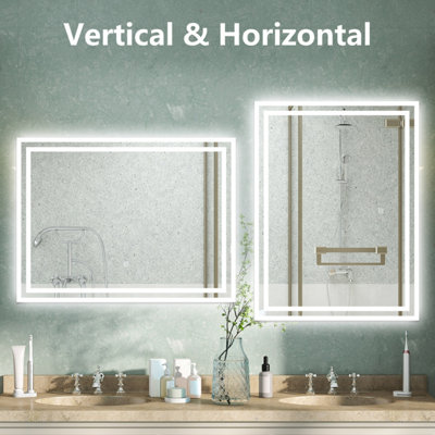 LED Bathroom Mirror with 3 Colour Lights Demister Pad Anti-fog Touch ...