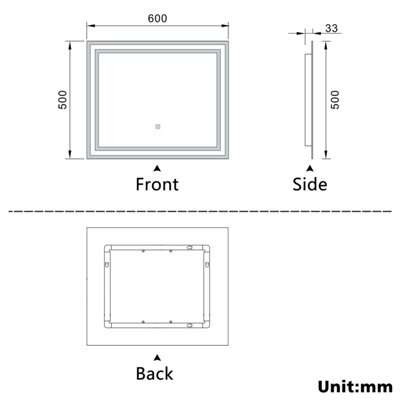 LED Bathroom Mirror with 3 Colour Lights Demister Pad Anti-fog Touch ...