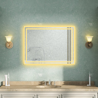LED Bathroom Mirror with 3 Colour Lights Demister Pad Anti-fog Touch ...