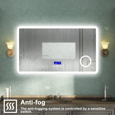 LED Bathroom Mirror with Bluetooth 3 Colour Light, Demister Anti-fog 3X ...