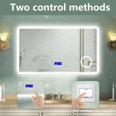 LED Bathroom Mirror with Bluetooth 3 Colour Light, Demister Anti-fog 3X ...