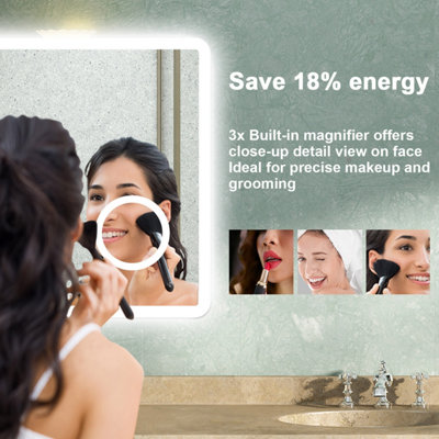 LED Bathroom Mirror with Bluetooth 3 Colour Light, Demister Anti-fog 3X ...