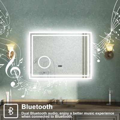LED Bathroom Mirror with Bluetooth 3 Colour Lights Anti-fog Touch/Wall ...